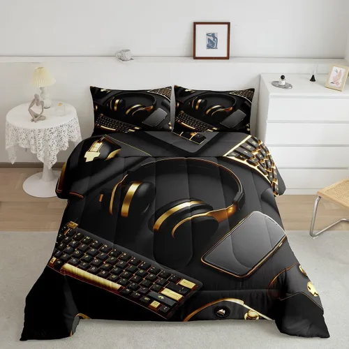 Miniatura 13 de Erosebridal Juego de ropa de cama individual para niñas, juego de edredón de juegos para niños, juego de cama de juegos para niños, color naranja