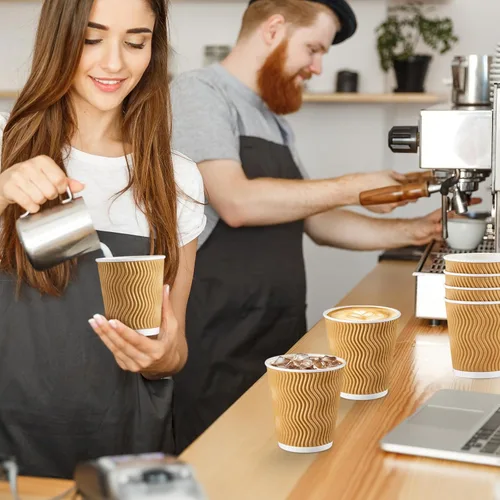 Miniatura 8 de SIUQ Tazas de café de 8 onzas – Paquete de 150 vasos de papel desechables aislados de 8 onzas, tazas de pared onduladas corrugadas para bebidas