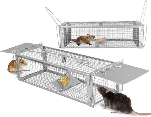 TeqHome Trampa de jaula humana para ratas de 2 puertas, jaula de metal para animales vivos, pequeñas jaulas para roedores de liberación de capturas,