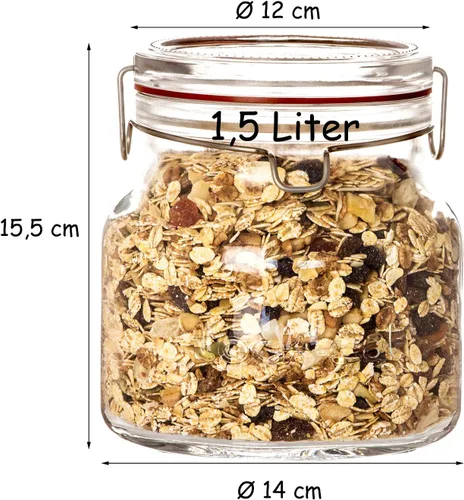 Miniatura 4 de Luigi Bormioli Lock-Eat - Práctico tarro de vidrio para alimentos, 1 unidad, transparente de 50.75 onzas