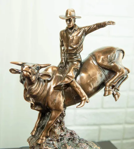 Miniatura 9 de Ebros - Estatua de vaquero de Bull Rider en Bucking Bull Rider en acabado de bronce sepia galvanizado, del viejo mundo, del salvaje oeste, ganado