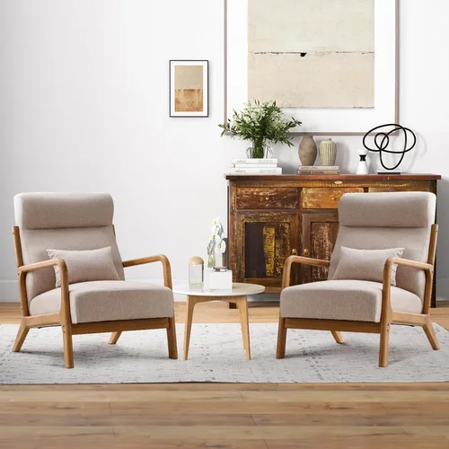 Miniatura 8 de INZOY Silla decorativa moderna de mediados de siglo con respaldo alto, sillas tapizadas para sala de estar con cojín de cintura, sillón de lectura