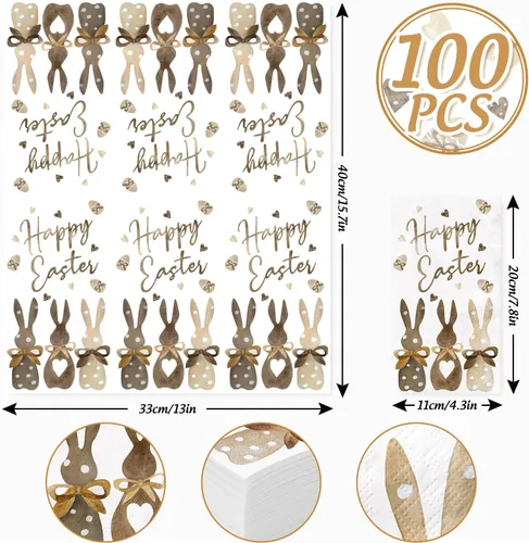 Miniatura 2 de 100 servilletas de Pascua con estampado de conejo, servilletas de papel para invitados, toallas de mano decorativas de conejo de Pascua, servilletas