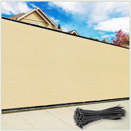 ColourTree Lona de malla de 5 x 50 pies, color beige, para valla de privacidad, tela de malla de grado comercial de 6.75 oz/m², bridas para cables