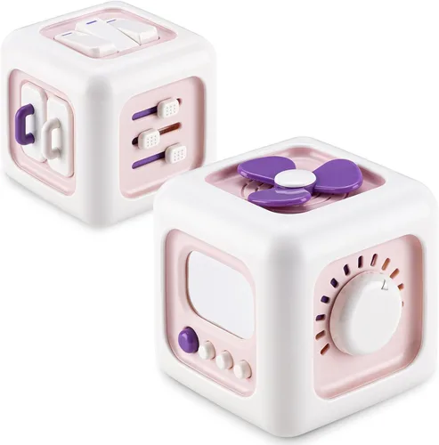 Miniatura 10 de SOCBTNSO Cubo ocupado, juguetes para regalos de niña de 1 año, Montessori para bebé, juguetes sensoriales de viaje para niños pequeños de 1 a 3, Rosa