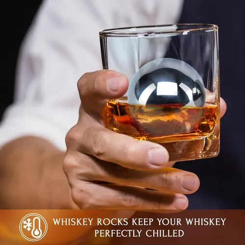Miniatura 5 de Regalos para él – Hombres Papá Marido – 4 bolas de hielo de whisky de acero inoxidable XL, pinzas especiales y bolsa de congelador en caja de regalo