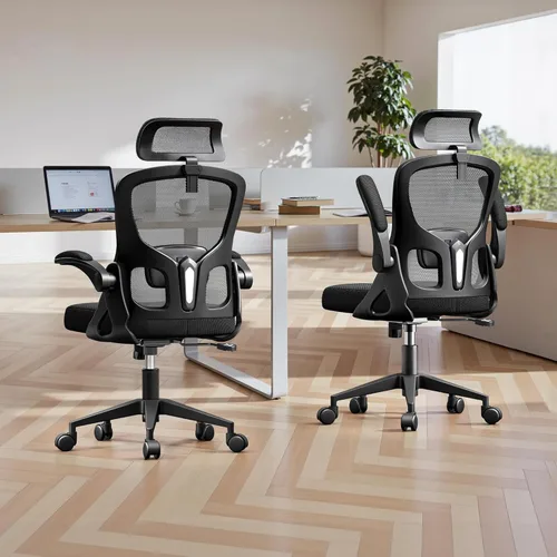 Miniatura 9 de Silla de oficina ergonómica, silla de escritorio de malla con reposacabezas ajustable y soporte lumbar, silla de computadora con ruedas con Negro