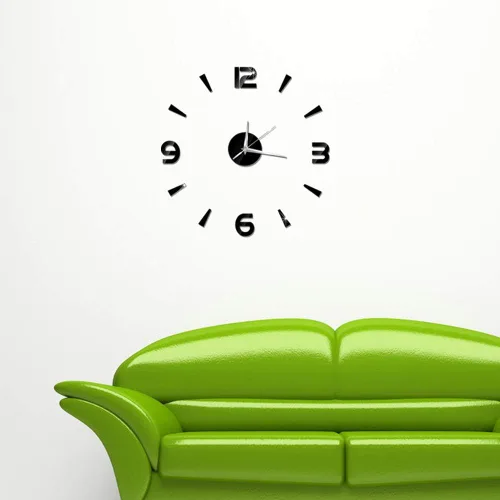 Miniatura 9 de Reloj de pared grande 3D DIY sin marco, relojes decorativos de pared, decoración de calcomanía moderna para el hogar, oficina, habitación (negro)
