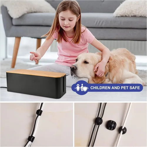 Miniatura 5 de Caja organizadora de cables – Caja organizadora de cables de estilo madera para ocultar cables y tiras de alimentación Caja organizadora de cables