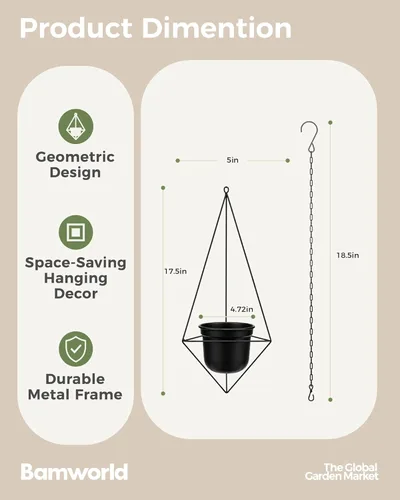 Miniatura 2 de Bamworld Black Hanging Planters for Indoor Outdoor Plants Metal Hanging Pots for Plants 5 Inch Modern Hanging Basket Window Plant Hanger Ceiling