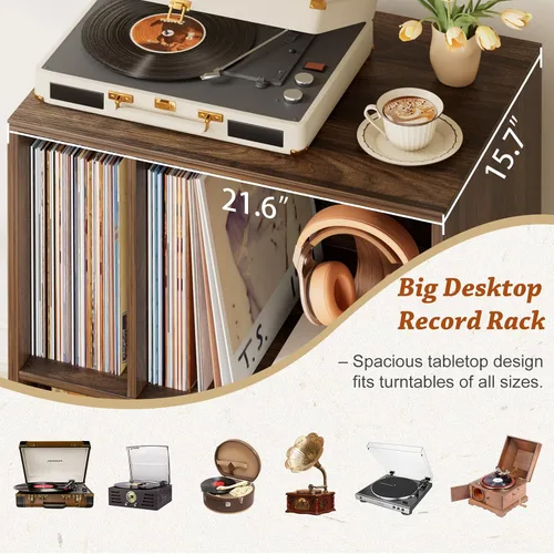 Miniatura 3 de Bikoney Soporte moderno para tocadiscos de mediados de siglo con cajón de almacenamiento de vinilo, mesa auxiliar de madera para todos