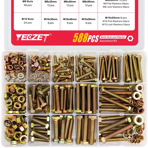 Miniatura 10 de Juego surtido de 860 piezas de pernos métricos de grado 8.8, juego surtido de pernos y tuercas M4 M5 M6, 14 tamaños más comunes, 32.8-131.2 ft