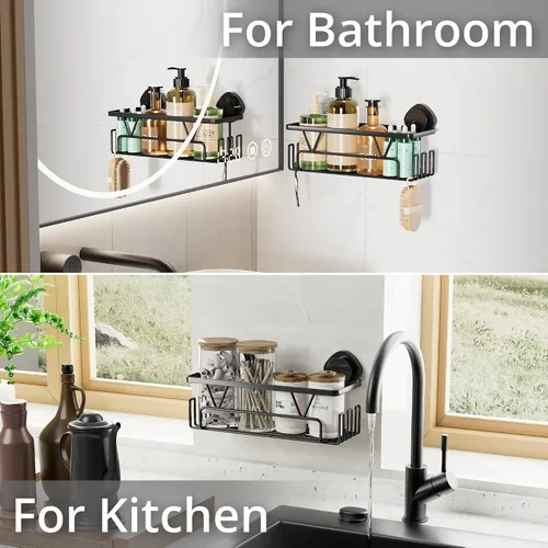 Miniatura 5 de KEGII Organizador de ducha con ventosa con ganchos, estante de succión de ducha de gran capacidad, organizador de baño resistente, soporte de champú