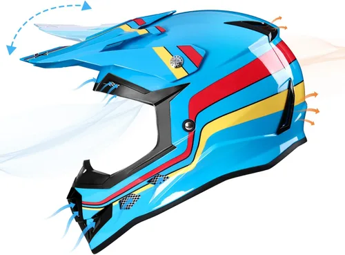 Miniatura 5 de GLX GX623 Combo de Casco para Jóvenes ATV/Dirt Bike - Azul Retro, Mediano - DOT retro azul