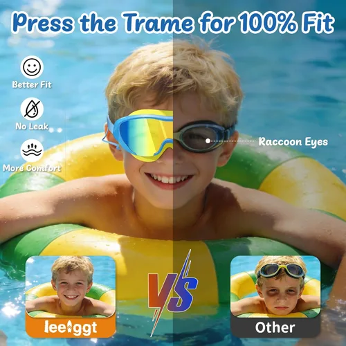 Miniatura 2 de Gafas de natación anti niebla UV para niños de 6 a 14 años, paquete de 2 gafas de natación para niños con tapones para los oídos adjuntos