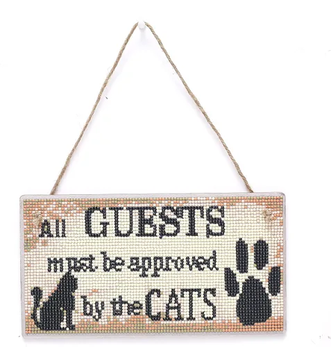 Cartel colgante de pintura de diamante de gato 5D DIY – Colgantes de ventana de puerta de arte de taladro completo – Kit de arte de pared de jardín