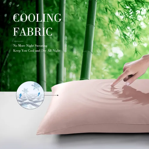 Miniatura 4 de WishSmile Cooling King Juego de 2 fundas de almohada transpirables, frescas, sedosas, suaves, absorben la humedad para personas que duermen con Rosa
