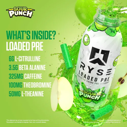 Miniatura 4 de RYSE - Bebida cargada para antes del entrenamiento, manzana verde ácida, sin azúcar, lista para beber, suplemento energético con 325 mg de cafeína