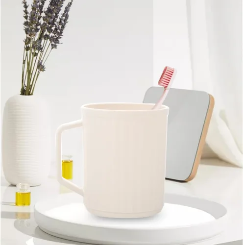 Miniatura 2 de Beavorty Tazas de baño vaso de plástico para cepillos de dientes con asa para viajes en casa, taza blanca