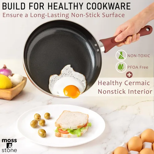 Miniatura 3 de Moss & Stone Juego de 6 utensilios de cocina antiadherentes, ollas y sartenes antiadherentes con tapa de vidrio, utensilios de cocina de inducción