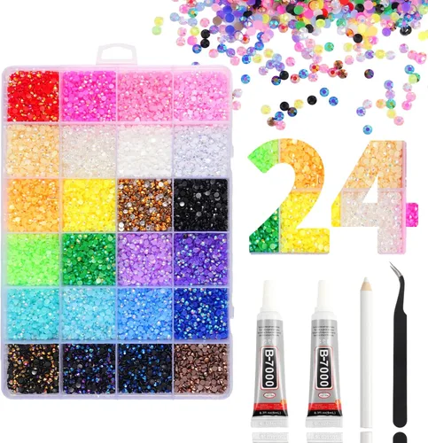 Miniatura 21 de 15000 diamantes de imitación con parte trasera plana para manualidades, cristales de colores mixtos de 0.118 pulgadas, gemas de resina con purpurina