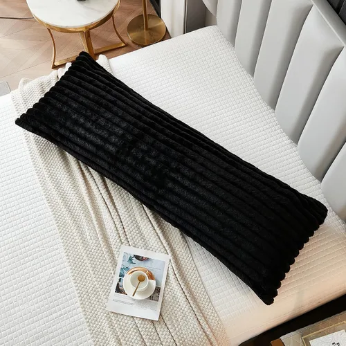 Miniatura 9 de Juego de 2 fundas de almohada para cama tamaño king, fundas de cojín rectangulares lumbares con diseño de rayas, forro de piel de conejo sintética