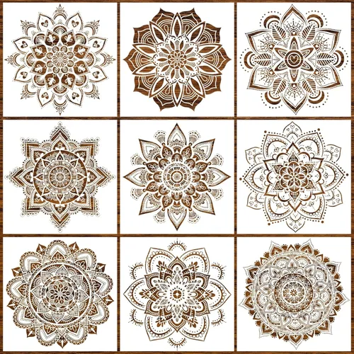 Miniatura 10 de 8 Piezas Plantillas de Pintura de Mandala - Plantillas Reutilizables de Diseño Floral para Pared DIY, Azulejos, Muebles, Lienzo, Decoración