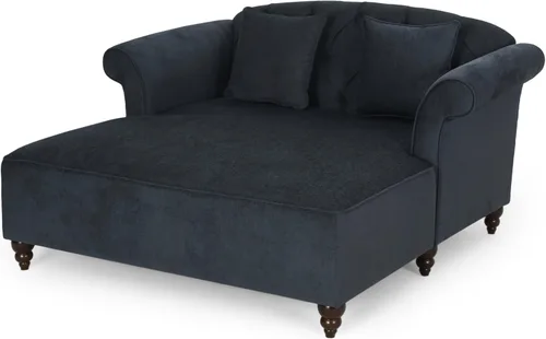 Miniatura 4 de Sofá Chaise Lounge azul oscuro para sala de estar: sofá biplaza clásico moderno con tela de terciopelo y patas de madera de abedul - Amplio asiento