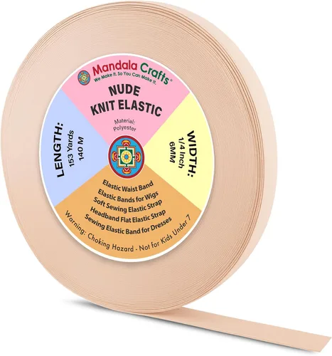 Miniatura 54 de Mandala Crafts Carrete de bandas elásticas anchas de 1/2 pulgada color beige para cinturas de pantalones, costura y manualidades DIY, 88 yardas