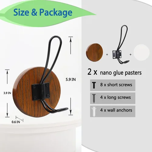 Miniatura 4 de Ganchos para toallas de baño, paquete de 2 ganchos de pared rústicos de granja para colgar batas, colgador de puerta autoadhesivo para colgar