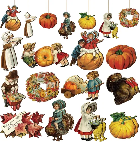 Miniatura 9 de Geelin 24 piezas de adornos góticos de Navidad para decoraciones de árbol Gato negro Calabaza Talla de madera Murciélago Colgante Pendientes
