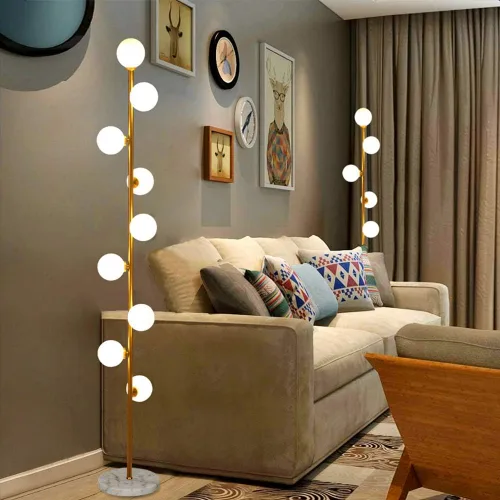 Miniatura 3 de Hsyile Lighting KU300198 Lámpara de pie elegante y acogedora moderna creativa para sala de estar, dormitorio, oficina, 9 luces Dorado