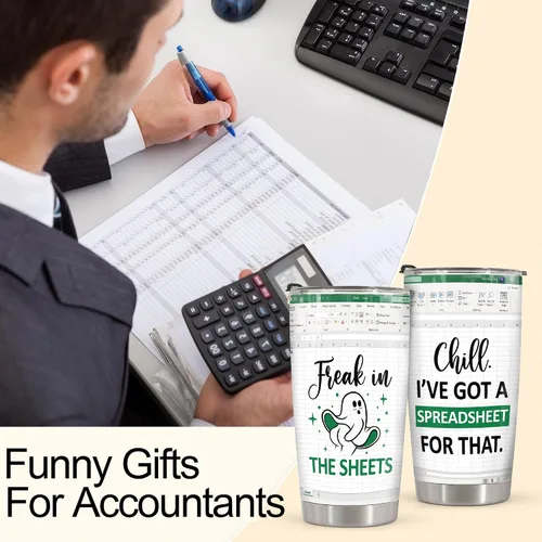Miniatura 4 de Vaso de contador de 20 onzas con tapa de acero inoxidable aislado de Excel para contador, para hombres y mujeres, CFO de CPA, compañero de trabajo