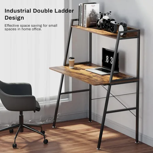 Miniatura 4 de DESIGNA Escritorio pequeño con escalera para computadora con estantes de almacenamiento, 43 pulgadas, 2 niveles, oficina en casa, estudiantes