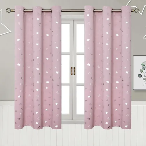 Miniatura 118 de BGment Cortinas opacas para dormitorio infantil, con aislamiento térmico, con ojales, estampado de estrellas plateadas, cortinas para oscurecer
