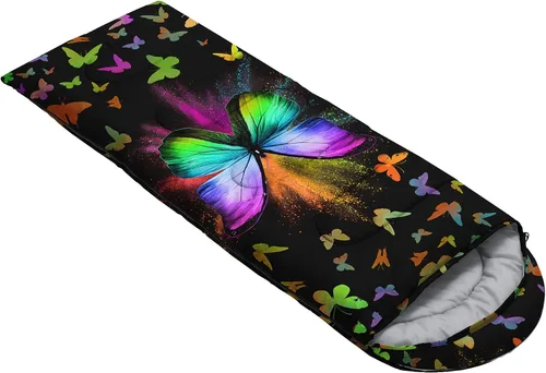 Miniatura 4 de HOSIMA Saco de dormir de mariposa para adultos y niños para campamento, saco de dormir ultraligero gótico negro para clima frío y verano.