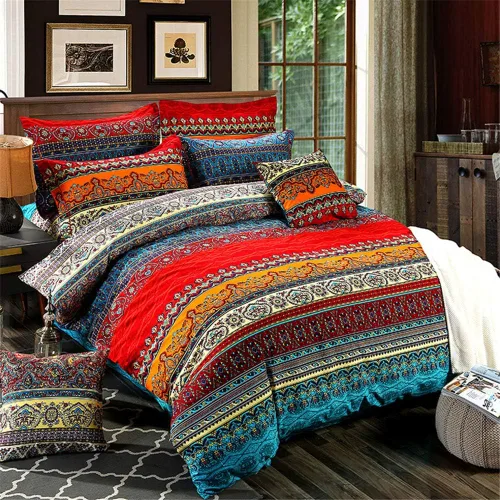 ABREEZE Juego de ropa de cama de 3 piezas, estilo bohemio, retro, étnico, vintage, floral, ropa de cama bohemia, 100% algodón cepillado, damasco,