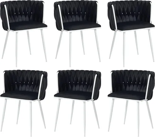 Miniatura 29 de Juego de 2 sillas de comedor de terciopelo, sillas laterales tapizadas tejidas con patas de metal plateado, Sillas de Comedor 2, sillas decorativas