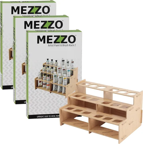 Miniatura 18 de Mezzo Artist Paint and Brush Rack - Soporte de Escritorio Multicapa de Laminado Veteado de Madera Organizador de Almacenamiento y Exhibición