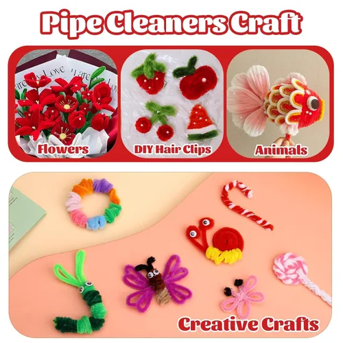 Miniatura 5 de Giwrmu 100 Piezas Limpiapipas Tallos de Chenilla, Limpiapipas Rojos para Manualidades, Palos Difusos Suministros de Manualidades, Limpiapipas
