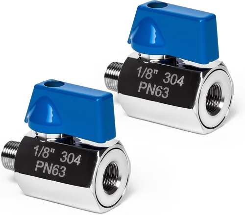 Miniatura 19 de Paquete de 2 válvulas de bola mini de 1", válvula de cierre de acero inoxidable 304 rosca NPT hembra x macho válvulas pequeñas para espacio compacto