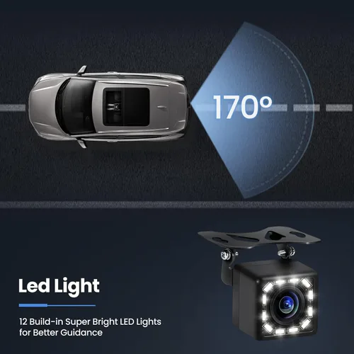 Miniatura 2 de Cámara de visión trasera para automóvil, cámara de marcha atrás HD 170° gran angular 12 LED visión nocturna, para RV, camiones, remolque, SUV