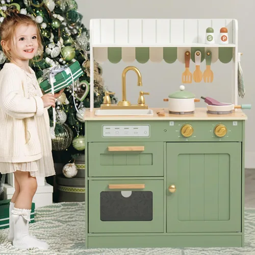 Miniatura 6 de ROBOTIME Juego de cocina para niños pequeños, juego de cocina de madera con juego de alimentos de corte, juguetes de cocina de regalo para niños