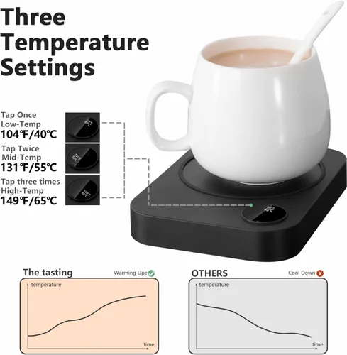 Miniatura 2 de Calentador de taza de café, calentador de café para escritorio con apagado automático y 3 ajustes de temperatura, calentador inteligente de taza