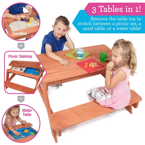 Miniatura 5 de Svan Mesa de picnic 3 en 1 para interiores y exteriores, juego de actividades de arena y agua con parte superior extraíble y drenaje doble para una
