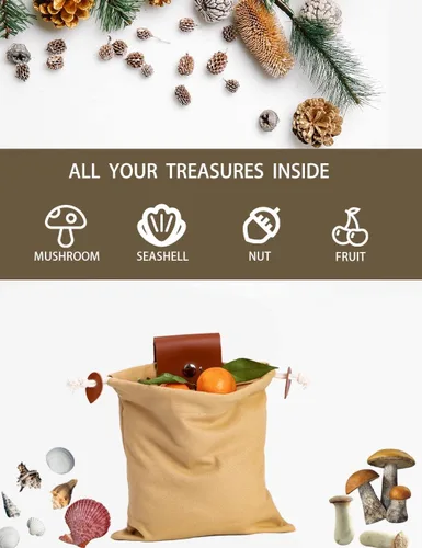 Miniatura 5 de Foraging Bag Adjustable Shoulder Strap Canvas Foraging Pouch for Hiking, Bushcraft, Collapsible Belt Bag for Collecting Mushrooms, Rocks, Seashells