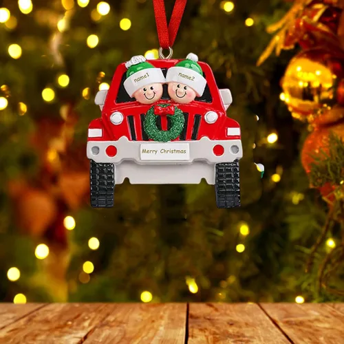 Miniatura 3 de Adornos de Navidad personalizados, adornos de Navidad 2024, adornos grabados personalizados para decoración del árbol de Navidad (Familia de 2)