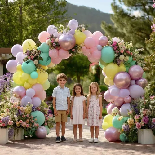 Miniatura 2 de Kit de arco de guirnalda de globos pastel de doble relleno, globos de color rosa bebé, morado, amarillo, verde, con látex lila metálico para baby