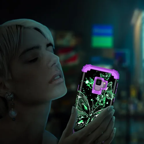 Miniatura 6 de Miqala Funda para Galaxy S9, brilla en la oscuridad, tres capas, resistente, a prueba de golpes, protección de cuerpo completo, parachoques