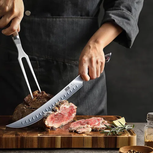 Miniatura 5 de HOSHANHO - Cuchillo de carvado y corte de 10 pulgadas, cuchillo de pecho de acero japonés de alto carbono con mango ergonómico de madera de Pakka